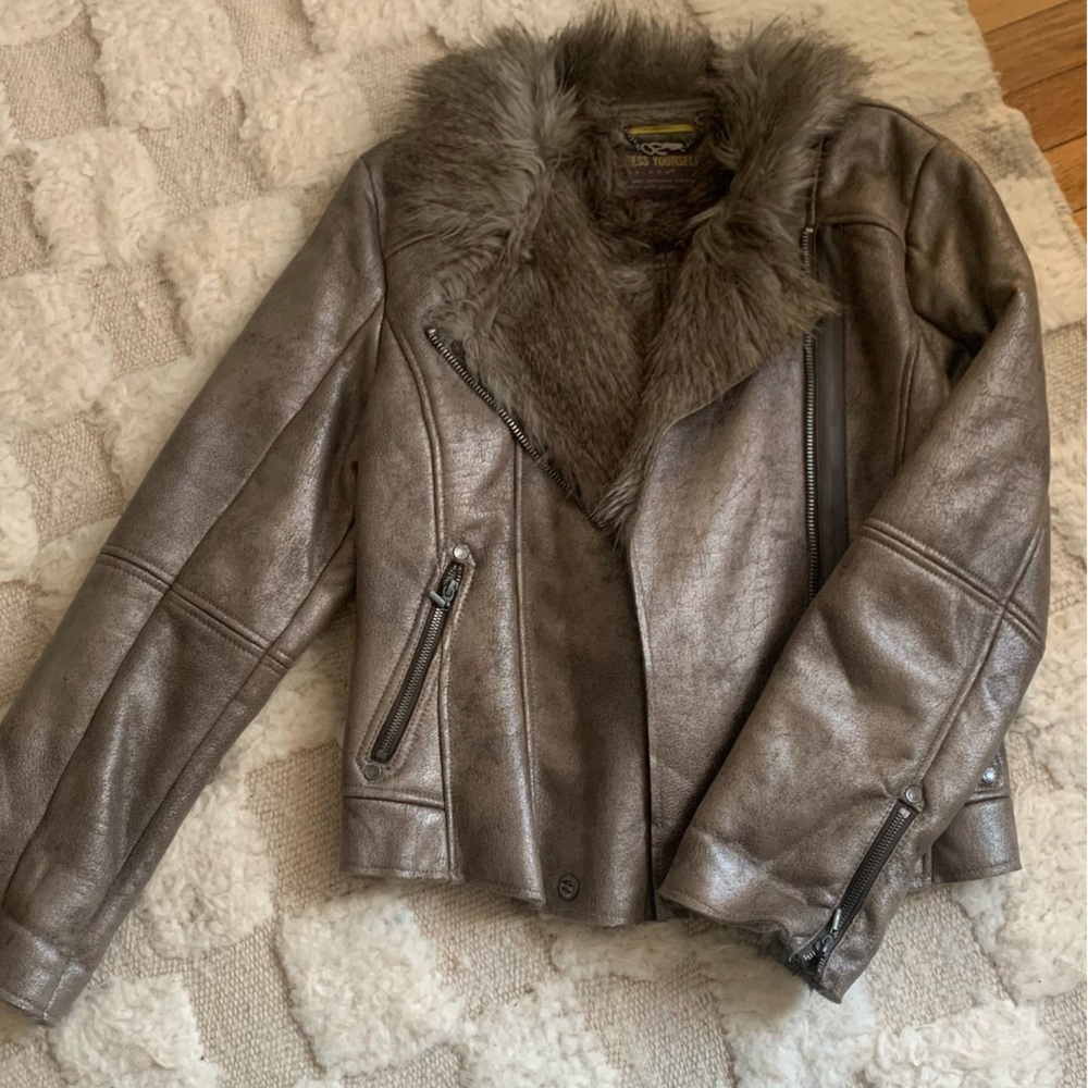 Vintage Metallic Furry Leather Jacket